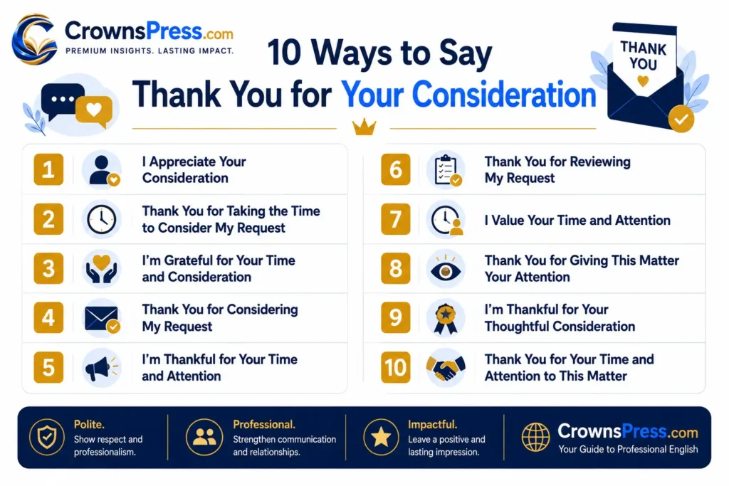 Professional, formal, and warm alternatives to thank you for your consideration